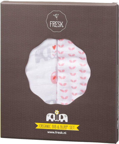 Fresk| Organic Bib & Burp Set - Elephant | Earthlets.com |  | breast feeding & accessories